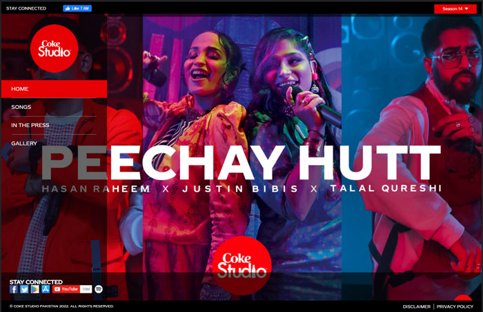 Coke St's website interface: Link: https://www.cokestudio.com.pk/